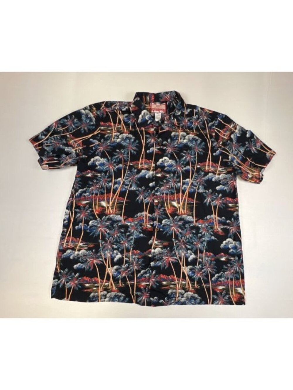 Vintage RJC Men's XL Shirt Hawaii Tropical Palm Tree Print Black Short Sleeves